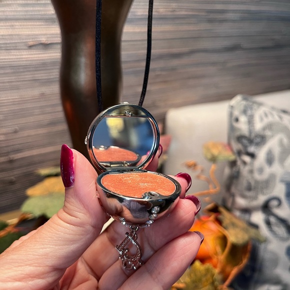 Dior Lip Gloss Mirror Ball Necklace on black satin necklace. - Picture 9 of 11